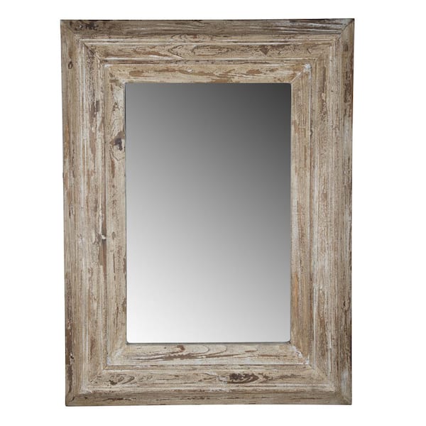 Unbranded Luxury Quality Brown 29.7 in. W x 39.4 in. H Distressed Rectangle Wood Framed Mirror