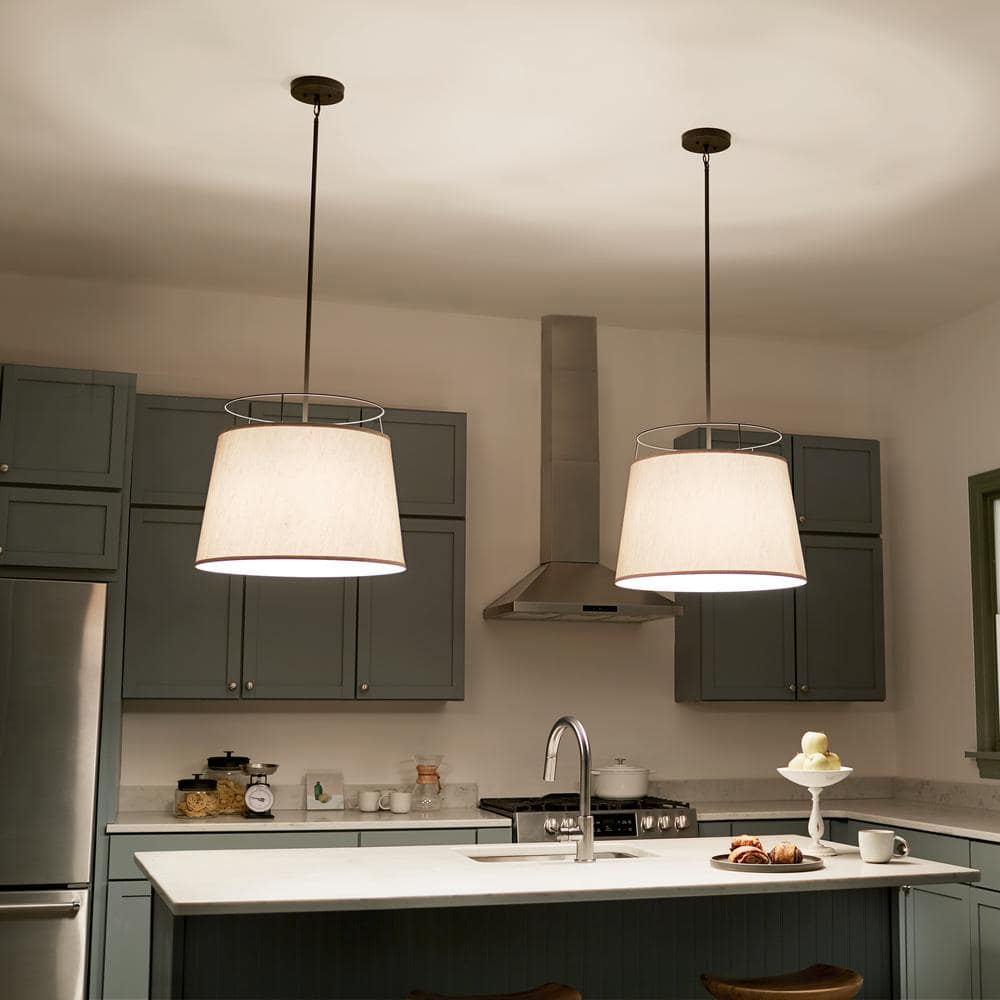 Marika 22" Bronze Pendant Light with Fabric Shade