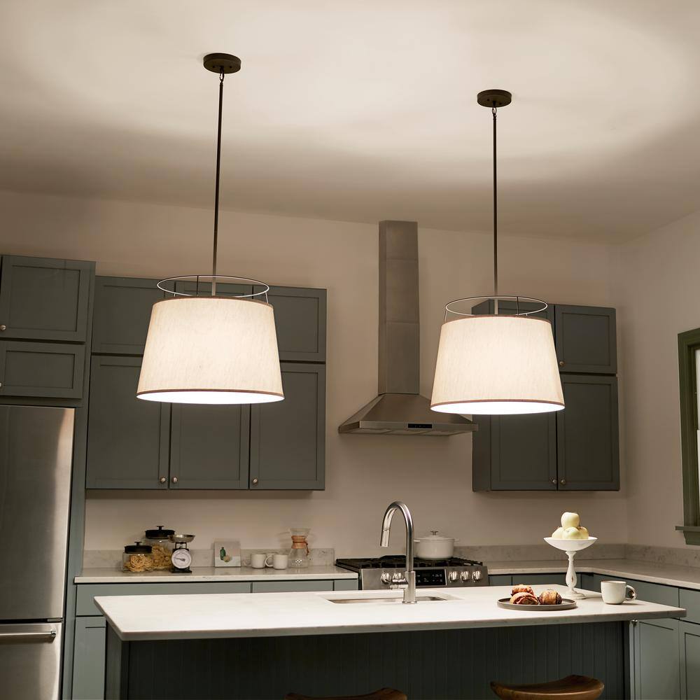 Marika 22" Bronze Pendant Light with Fabric Shade