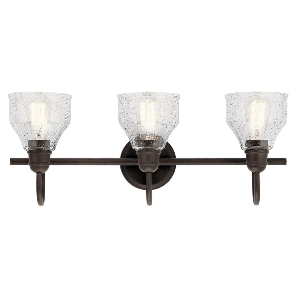 Avery Distressed Bronze 3-Light Vanity with Clear Seeded Glass