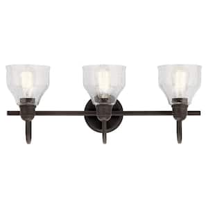 Avery 24 in. 3-Light Olde Bronze Vintage Bathroom Vanity Light with Clear Seeded Glass