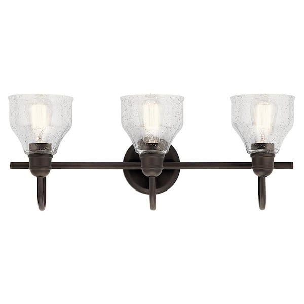 KICHLER Avery 24 in. 3-Light Olde Bronze Vintage Bathroom Vanity Light with Clear Seeded Glass