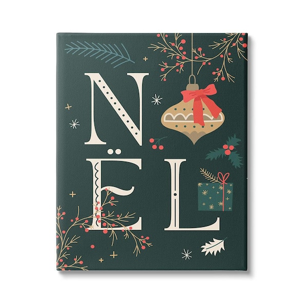Stupell Industries Noel with Holiday Ornament by Lil' Rue 1-Piece Unframed Graphic Print Nature Poster Art Print 30 in. x 24 in.