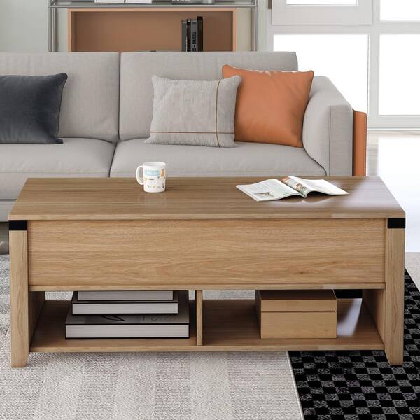Oak Rectangle Wood Coffee Table, Coffee Table That Opens Up For Storage