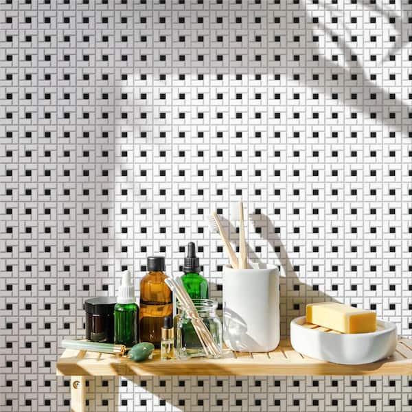 SomerTile FKOMSP20 Retro Spiral Porcelain Floor and Wall Tile 12.5 x 12.5 White/Black