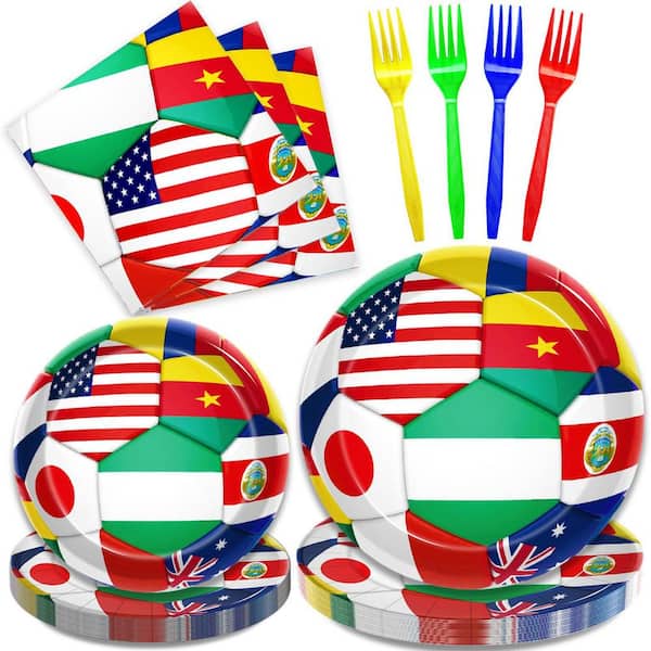 2026 World Cup Multicolor International Flags Soccer Ball Tableware Set (Set of 96)