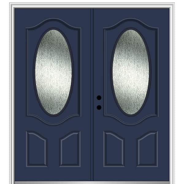 MMI Door 72 in. x 80 in. Right-Hand/Inswing Rain Glass Naval Fiberglass Prehung Front Door on 4-9/16 in. Frame