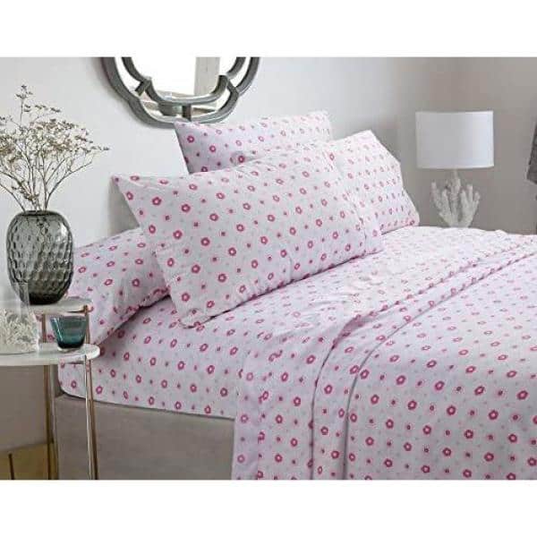 Pink Floral Polyester Microfiber Full Sheet Set with Deep Pockets