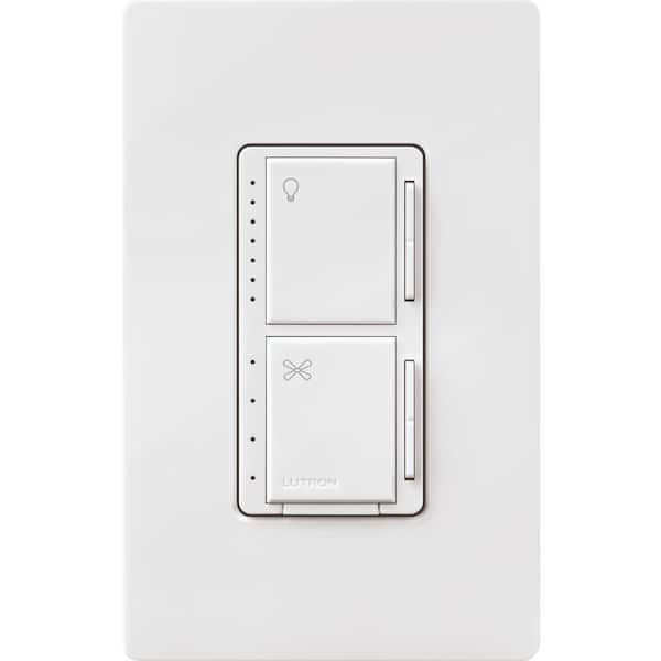 Maestro Fan Control and Light Dimmer with Wallplate for Dimmable LED Bulbs, 75W/Single-Pole, White (MAESTRO-LFQHW-WH)