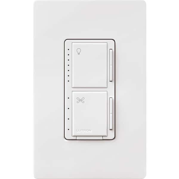 Lutron Maestro Fan Control and Light Dimmer with Wallplate for Dimmable LED Bulbs, 75W/Single-Pole, White (MAESTRO-LFQHW-WH)