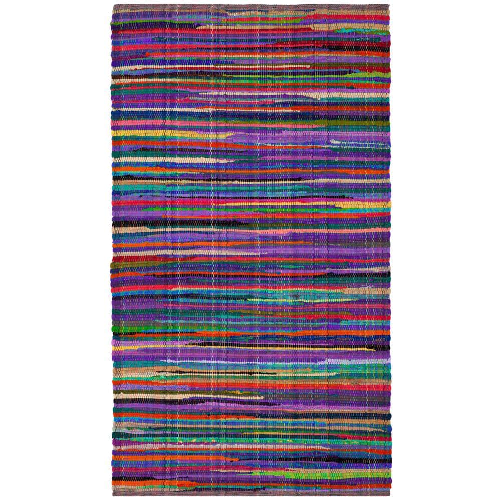Handwoven Purple and Multicolor Cotton Flat Woven Area Rug