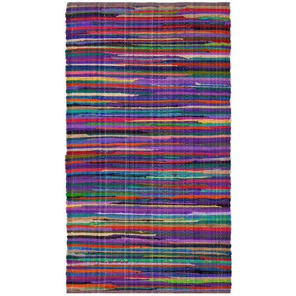 SAFAVIEH Rag Rug Purple/Multi Doormat 3 ft. x 5 ft. Distress Striped Area Rug