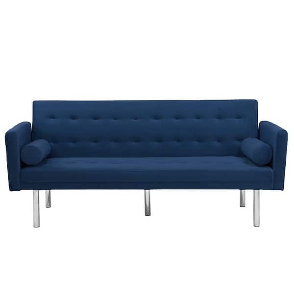 Z-joyee 68.5 in. Navy Blue Velvet Twin Sleeper Size Square Arm Sofa Bed