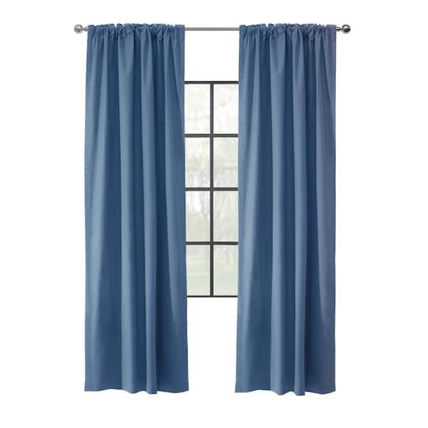 THERMALOGIC Weathermate Topsions Blue Cotton 3-Way Header Room Darkening Curtain Panel Pair each 40 in. W x 84 in. L (Set of 2)