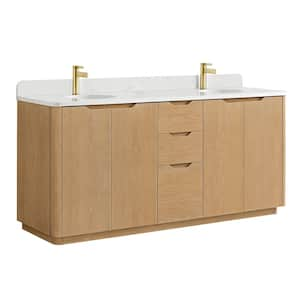 Abuja 72 in. W x 22 in. D x 33.9 in. H Double Bath Vanity in Washed Ash Grey with White Engineered Stone Top