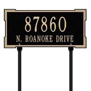 Rectangular Roanoke Standard Lawn 2-Line Address Plaque - Black/Gold