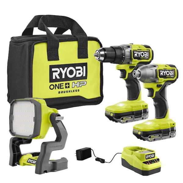 ONE+ 18V Brushless Cordless 4-Tool Combo Kit with (2) 2.0 Ah Batteries, Charger, Bag w/Free Hammer Drill ONE+ 18V Brushless Cordless 4-Tool Combo Kit with (2) 2.0 Ah Batteries, Charger, Bag w/Free Hammer Drill