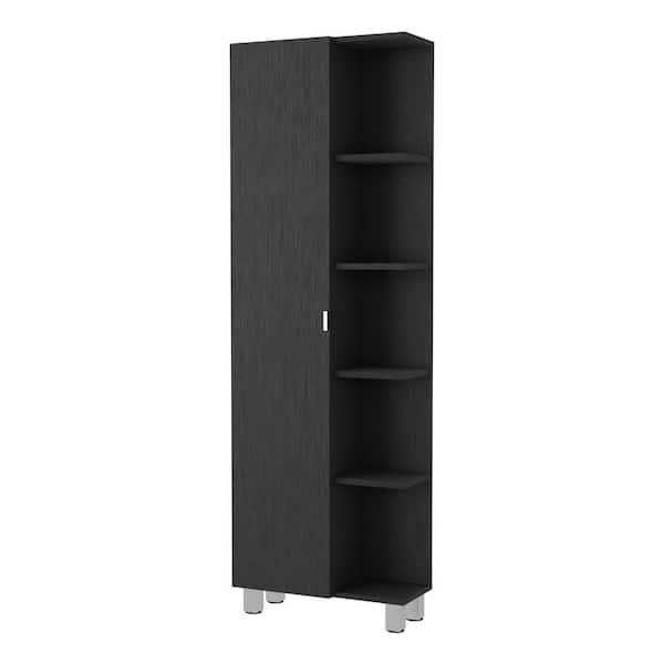 20.15 in. W x 8.45 in. D x 62.20 in. H Black Melamine Freestanding Linen Cabinet w/5-Shelves in Black