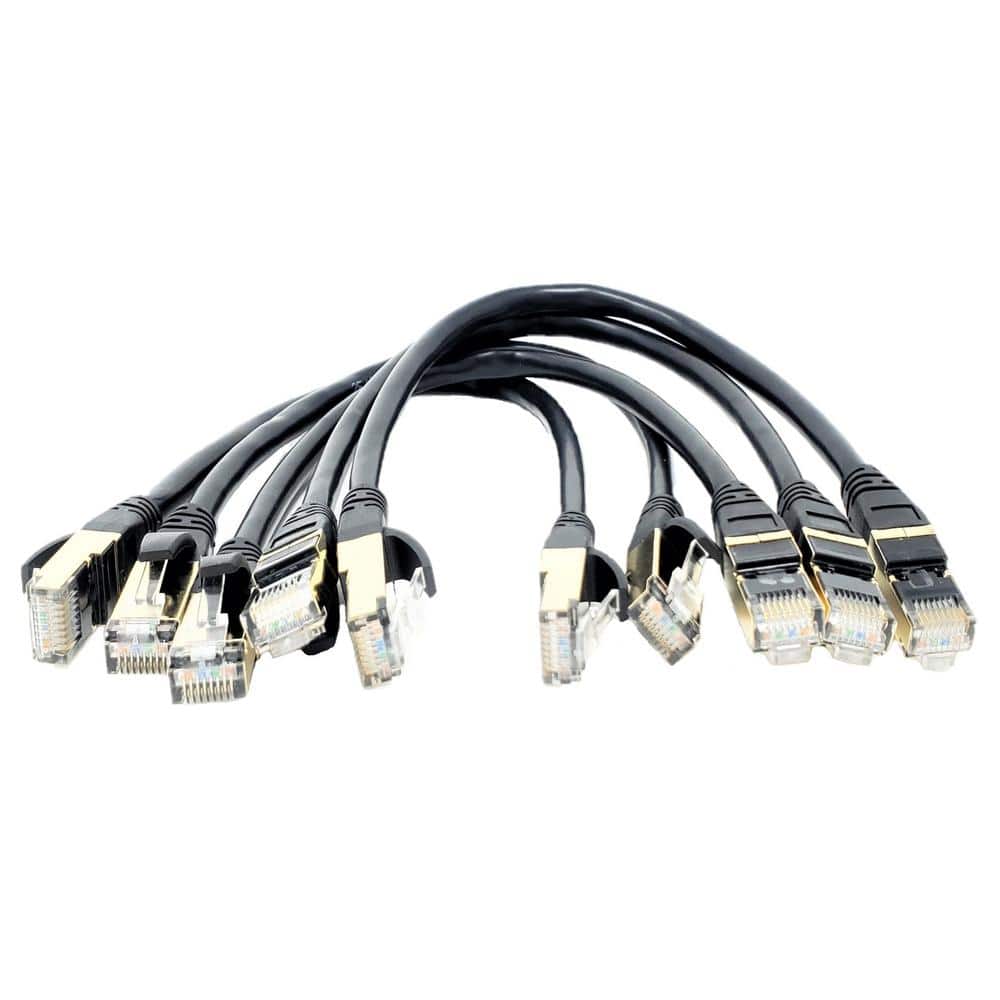 Micro Connectors, Inc 3 ft. CAT 8 SFTP 26AWG Double Shielded RJ45 Snagless  Ethernet Cable Black (5-Pack) E12-003B-5 - The Home Depot