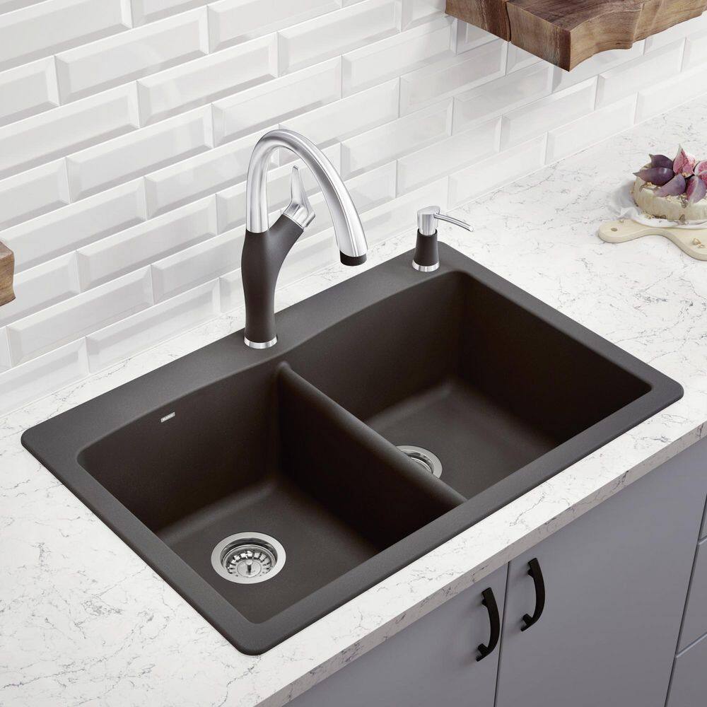 Cinder Gray Granite Double Bowl Drop-In Kitchen Sink