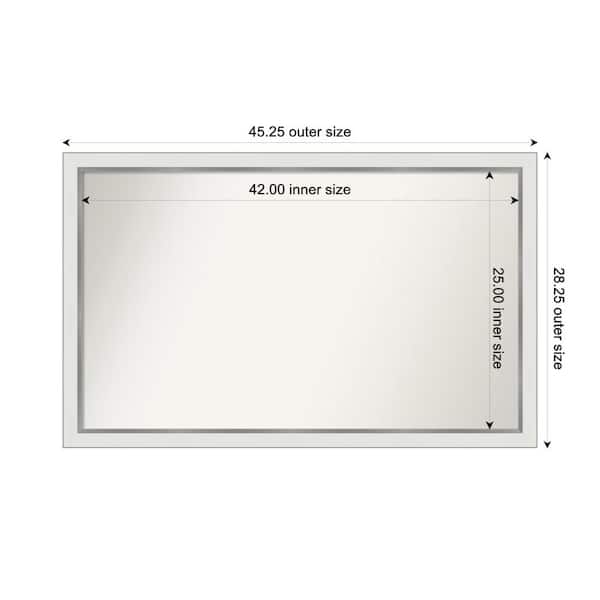 Amanti Art Medium Rectangle Satin White Silver Casual Mirror (28 in. H x 45 in. W)