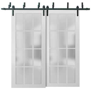 60 in. x 84 in. 3/4 Lite Frosted Glass Matte White Finished Solid Wood Sliding Barn Door with Hardware Kit