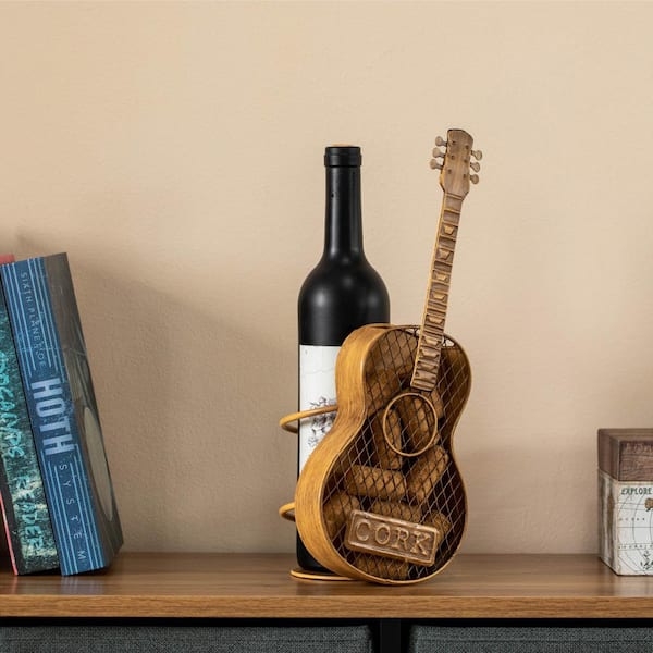 Vintiquewise Decorative Metal Guitar Shape Wine Bottle and Cork