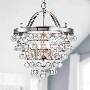 4-Light Polished Nickel Tier Chandeliers with Clear Crystal Spheres