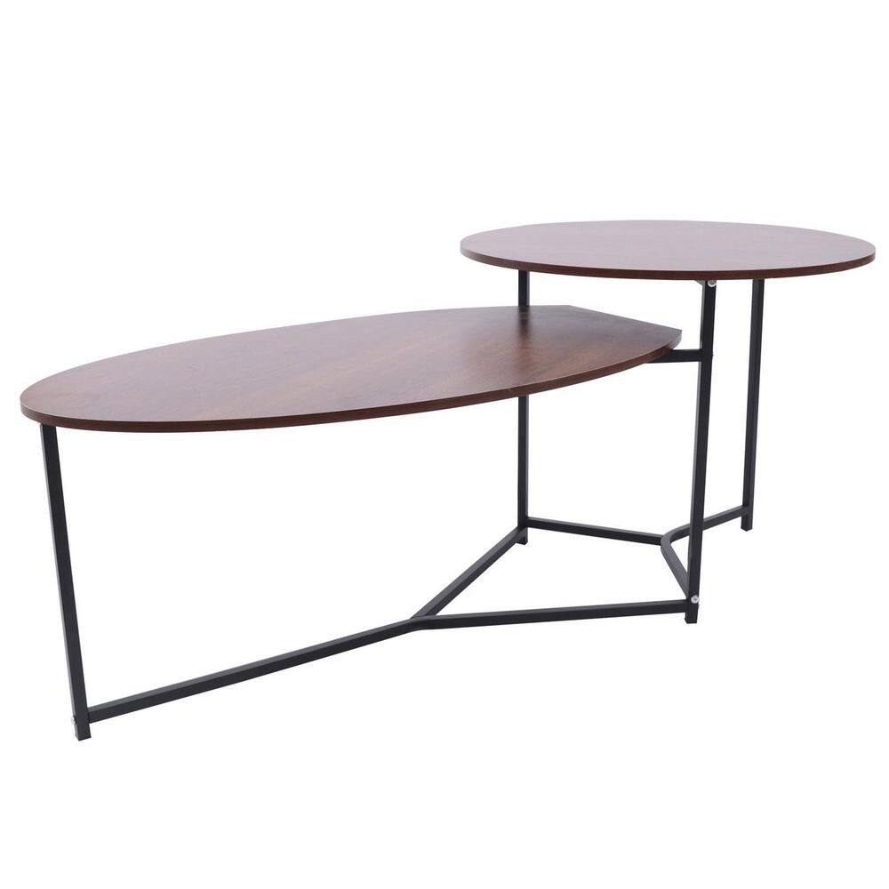 YIYIBYUS 49.2 in. L x 19.7 in. H Brown Oval Shape MDF Coffee Table with