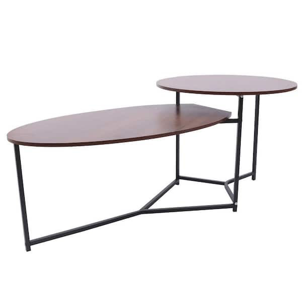 YIYIBYUS 49.2 in. L x 19.7 in. H Brown Oval Shape MDF Coffee Table with 2 Tabletop