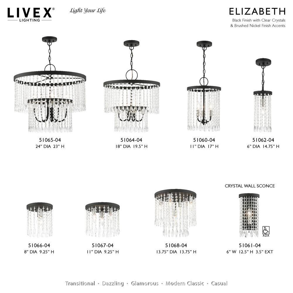 Black Mini Crystal 4-Light Plug-in Chandelier