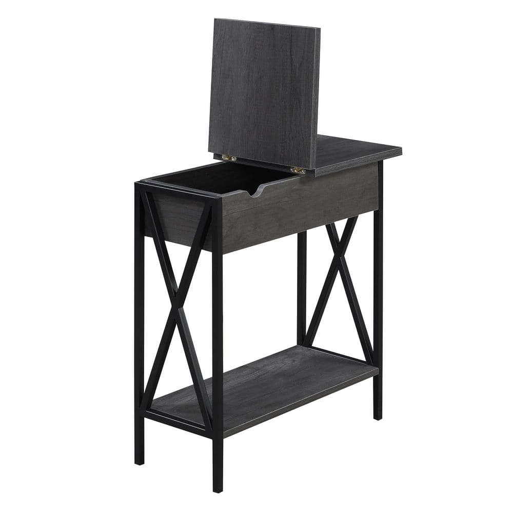 Charcoal Gray Wood and Black Metal End Table with Charging Station