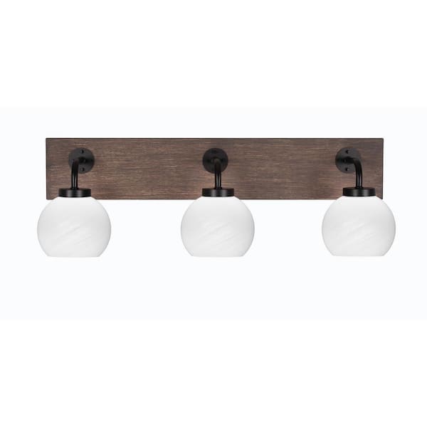 Unbranded Kirby 26 in. 3-Light Matte Black and Painted Distressed Wood-look Metal Vanity Light