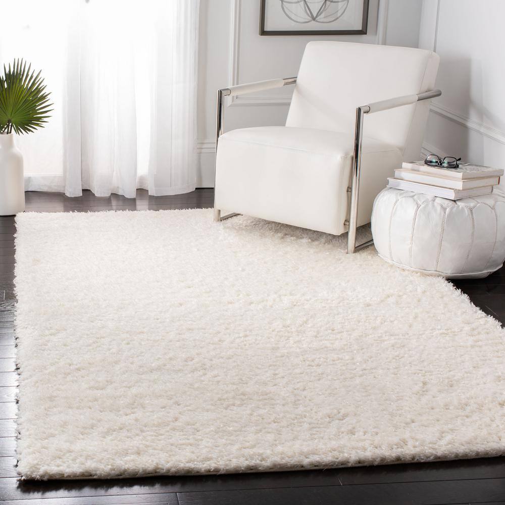 Ivory Solid Shag 8' x 10' Wool and Synthetic Area Rug