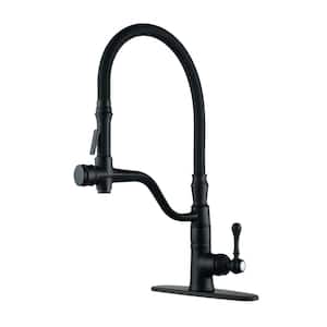 Single Handle Pull Out Sprayer Kitchen Faucet Deckplate Included and Rust-Proof in Solid Brass in Matte Black