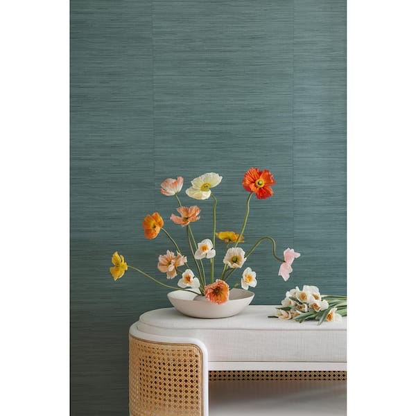 Peacock Classic Faux Grasscloth Blue Peel and Stick Wallpaper Sample