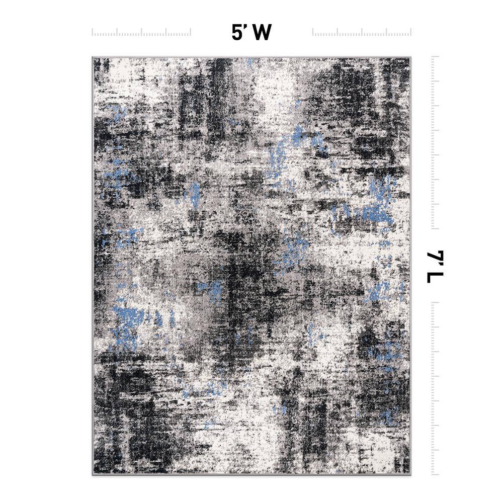 Adare Blue and Gray Abstract 5' x 7' Synthetic Area Rug