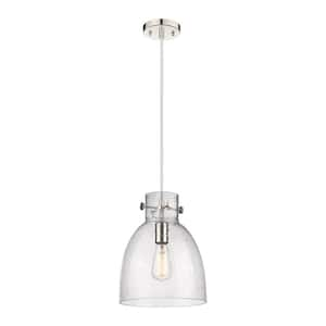 Newton Bell 100-Watt 1 Light Polished Nickel Shaded Pendant Light with Seeded glass Seeded Glass Shade