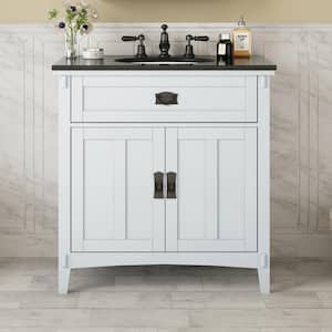 Artisan 33 in. W x 21 in. D x 35 in. H Single Sink Freestanding Bath Vanity in White with Black Marble Top