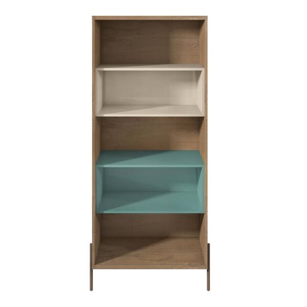 Manhattan Comfort Joy Blue and Off White 5-Shelf Bookcase