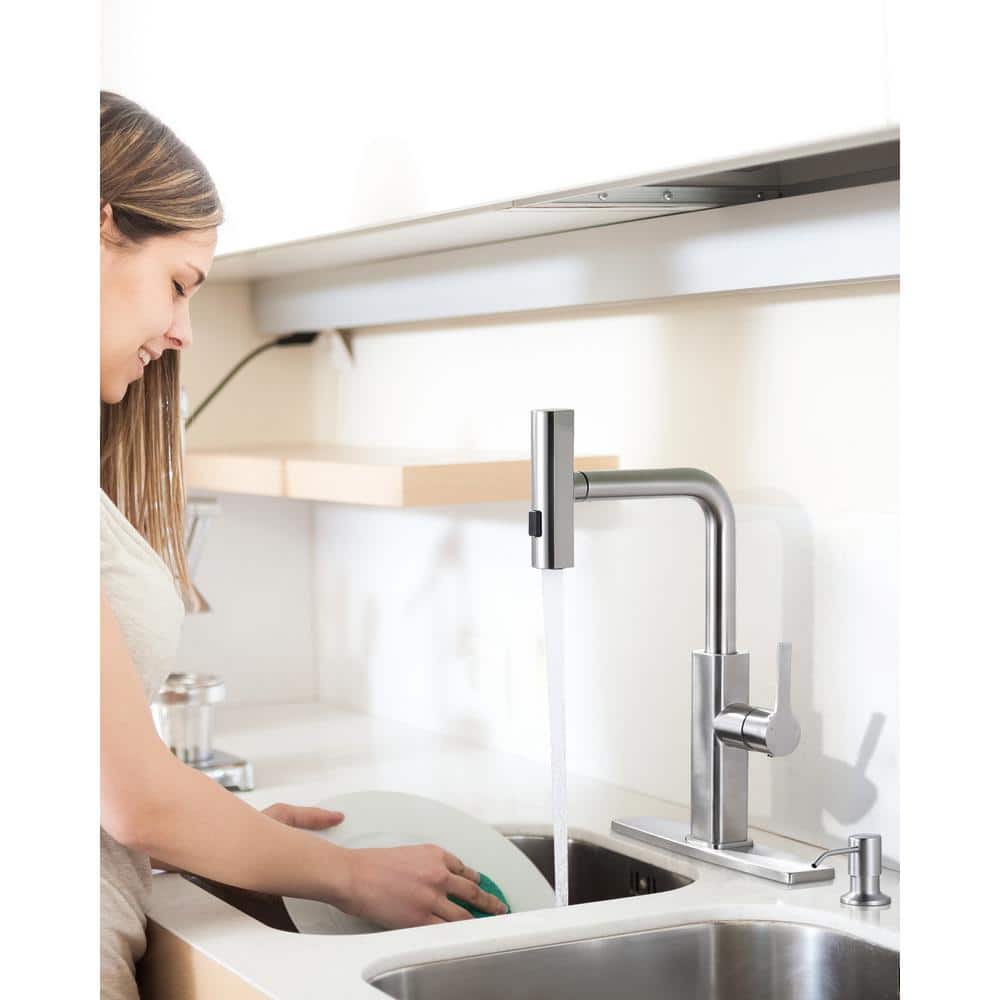 Brushed Nickel Stainless Steel Pull Down Kitchen Faucet with 3-Mode Sprayer