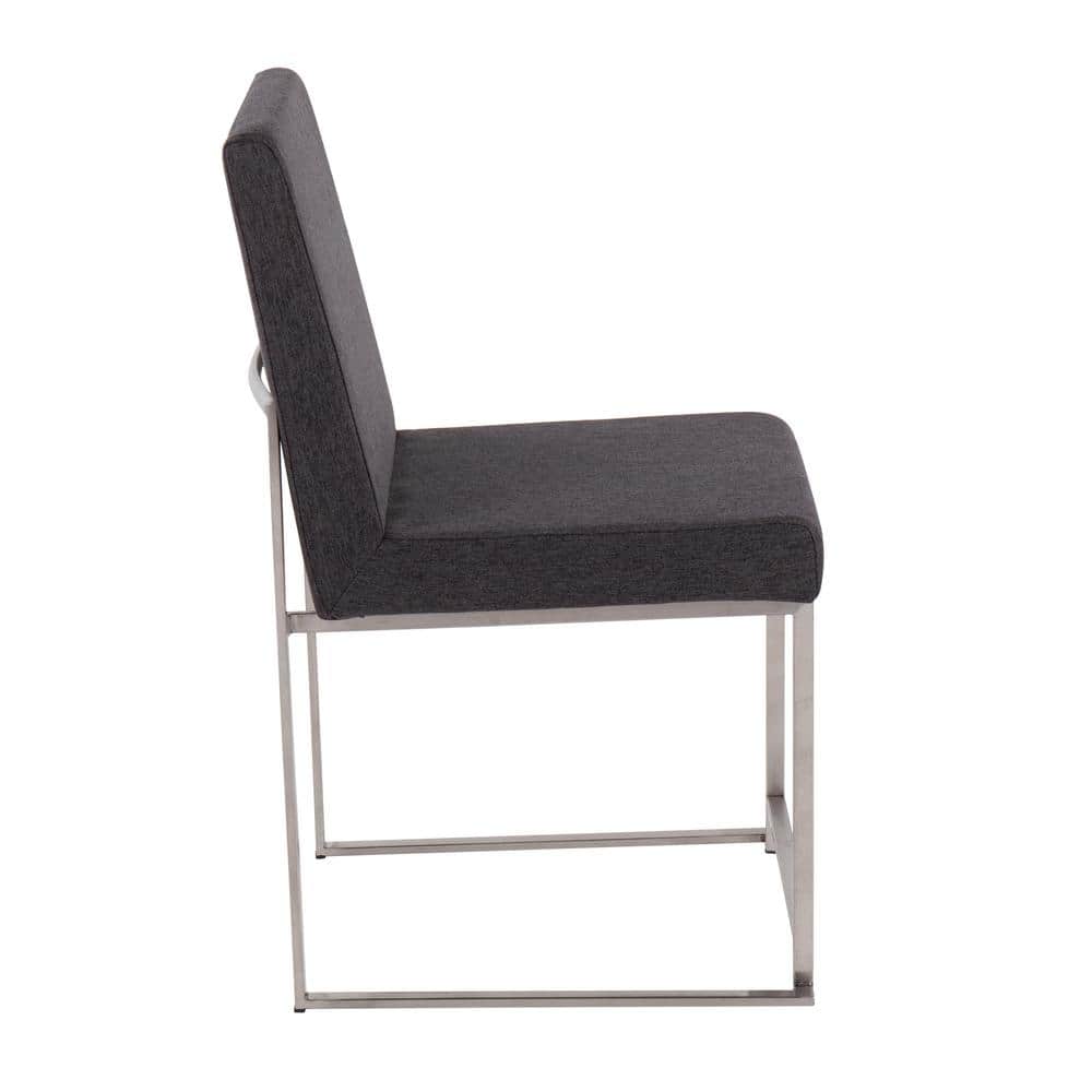 Extra-Comfort Upholstered Charcoal Faux Leather Side Chair with Brushed Stainless Steel Frame
