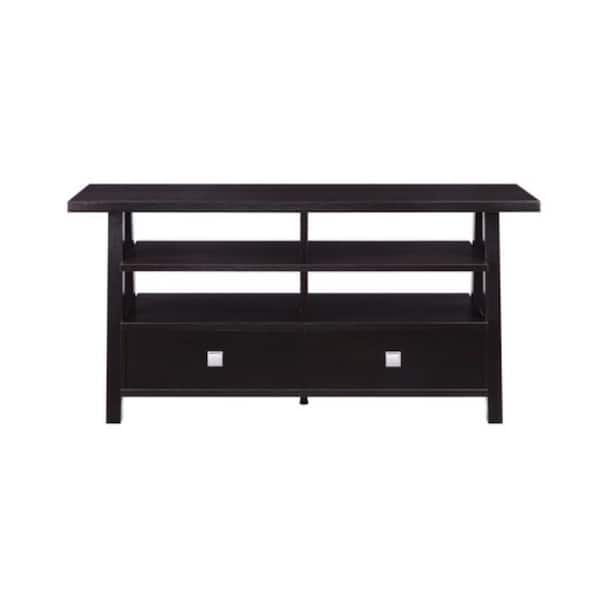 Benjara 60 in. Brown Wood TV Stand Fits TVs up to 55 in. with 4 Open Shelves and 2 Drawers
