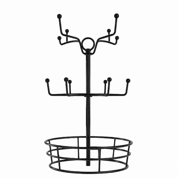 3-Tier 360-Degree Rotating Mug Holder with 10 Hooks and Bottom Storage Shelf, 18.1 in Tall Countertop