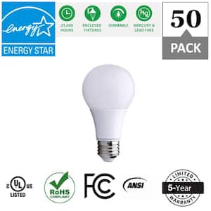 60-Watt Equivalent A19 Dimmable LED Light Bulb, 4000K Cool White, 50-pack