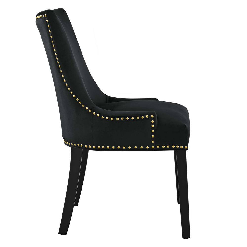 Marquis Hourglass Black Velvet Upholstered Side Chair with Wood Legs