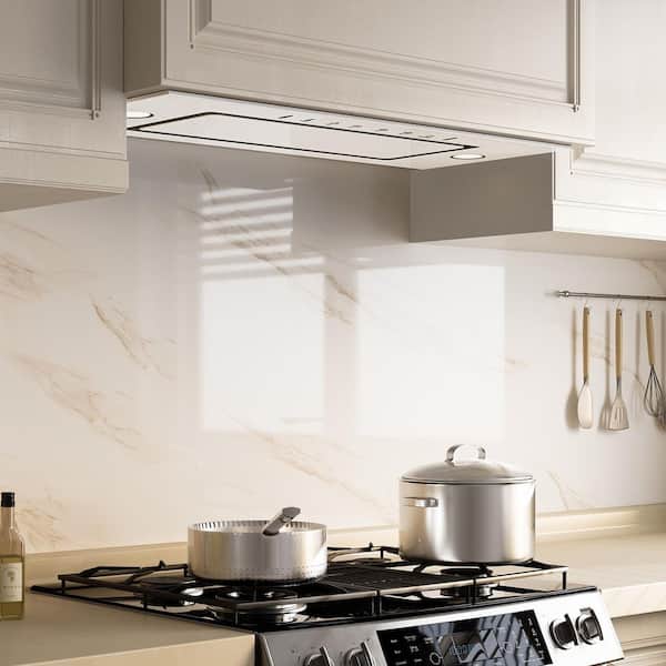36 in. 900CFM Ductless Convertible Insert Range Hood in StainlessSteel w/White Glass LED Charcoal Filter Gesture Control