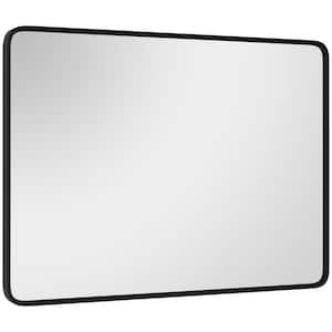 Modern 30 in. W x 22 in. H Rectangular Framed Wall Mirror in Black Hang Horizontally or Vertically