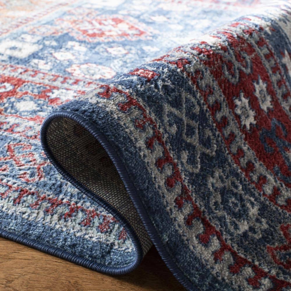 Palatial Red & Blue Traditional Kazak Round Rug, 9' x 12'