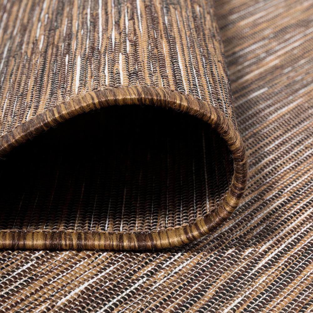 Modern Flatweave Solid Brown Synthetic Area Rug - Easy Care